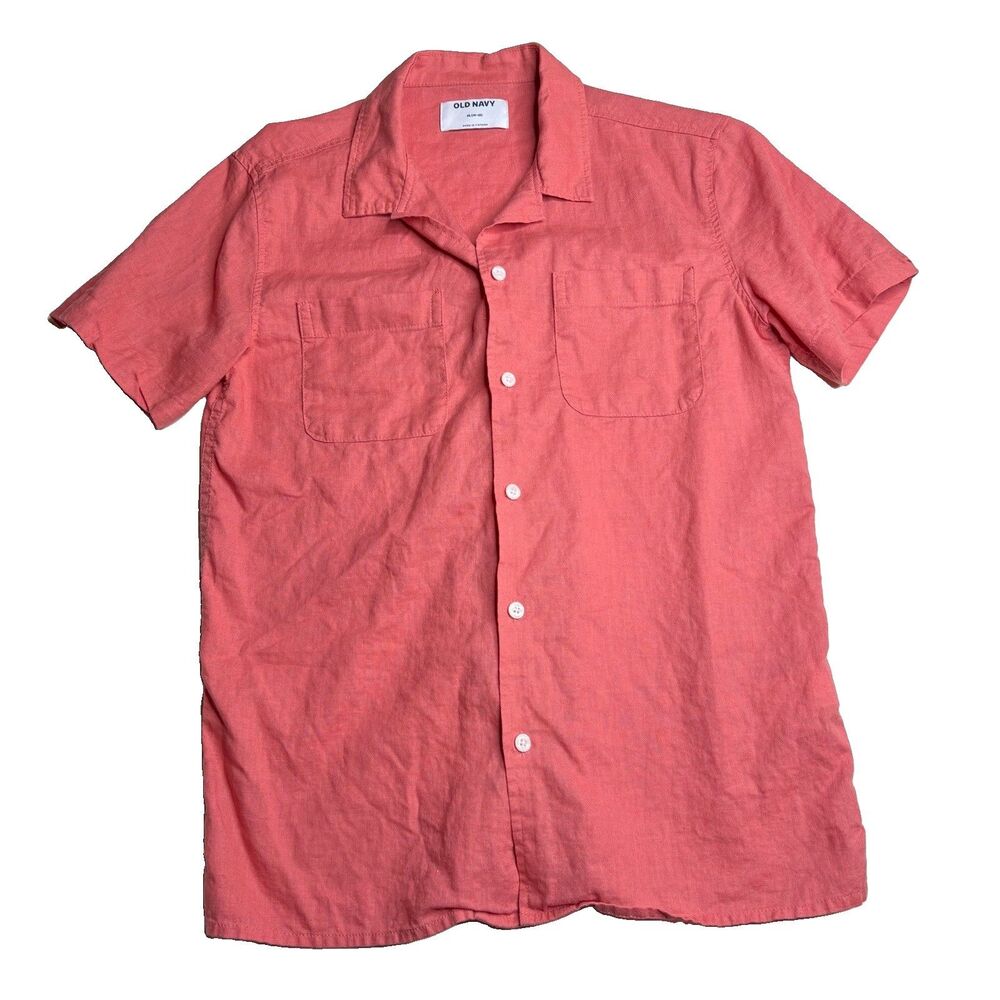 Old Navy Button Down Shirt Kids Coral Linen Blend Short Sleeve Casual Size XL